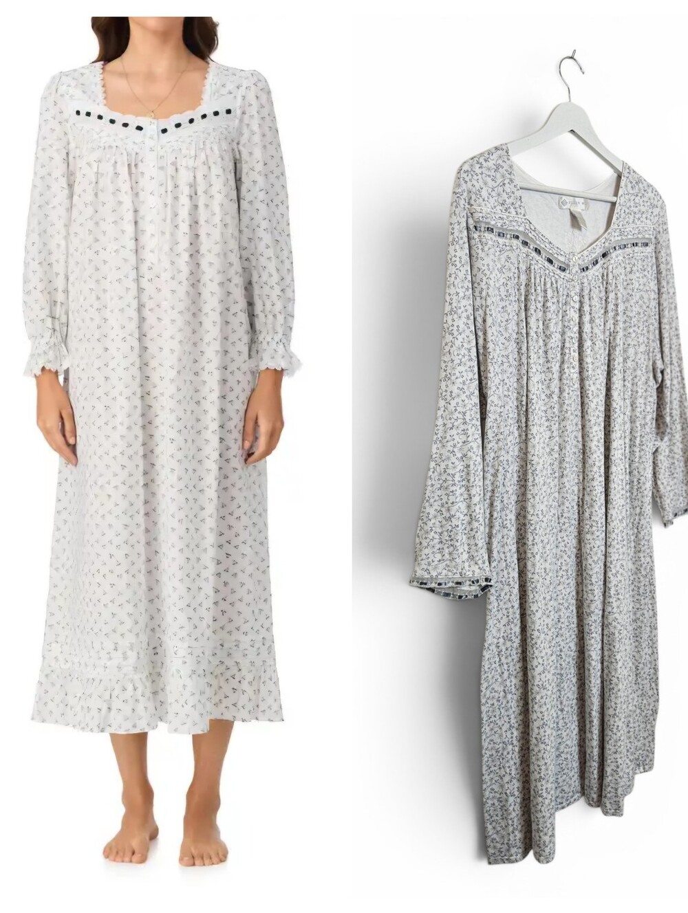 Eileen West Eileen Floral Cotton Lawn Nightgown 3X Gray White Lace
